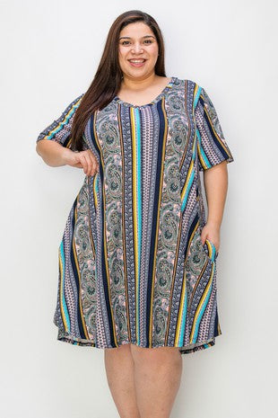 15 PSS {In Good Graces} Navy Paisley Stripe Print Dress EXTENDED PLUS SIZE 4X 5X 6X