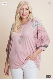 SALE!! 26 CP-D {Easy Street} Mauve Top w/Floral Print Sleeves PLUS SIZE 1X 2X 3X