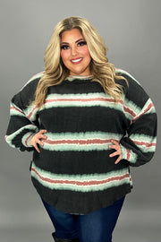 12 PLS {Here Comes Trouble} Black w/Teal & Mauve Striped Top EXTENDED PLUS SIZE 3X 4X 5X