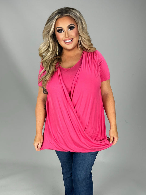 SALE!! 26 SSS-D {Making Memories} Hot Pink Mock Wrap Top PLUS SIZE 1X 2X 3X