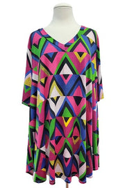 63 PSS {Do The Best You Can} Black Magenta Geo Print Tunic EXTENDED PLUS SIZE 4X 5X 6X