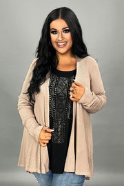 35 OT {Sweet Feels} VOCAL Mocha Waffle Knit Lace Cardigan PLUS SIZE XL 2X 3X