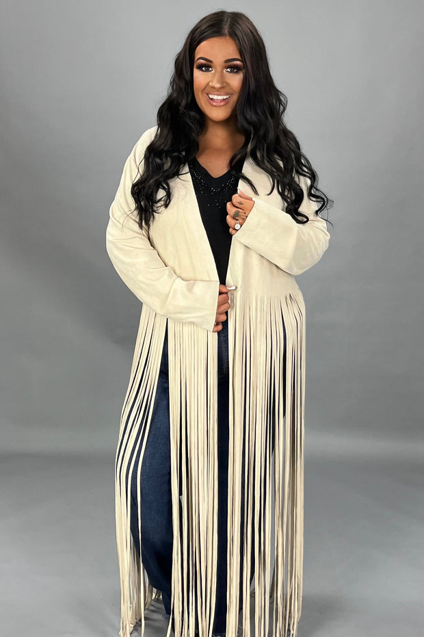 LD-H {Perfect Comfort} VOCAL Natural Faux Suede Jacket w/Long Fringe PLUS SIZE XL 2X 3X