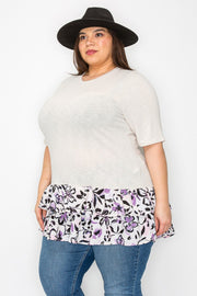 83 CP {Flirty Finesse} Ivory Tunic w/Floral Ruffle EXTENDED PLUS SIZE 4X 5X 6X