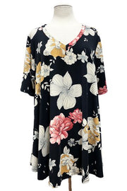 55 PSS {Taking Care} Black Floral Print V-Neck Top PLUS SIZE XL 2X 3X