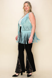 44 OT [Lace & Denim Girl} VOCAL  Aqua Fringed Lace Vest PLUS SIZE 1X 2X 3X