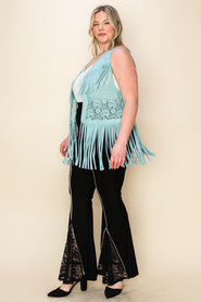 44 OT [Lace & Denim Girl} VOCAL  Aqua Fringed Lace Vest PLUS SIZE 1X 2X 3X