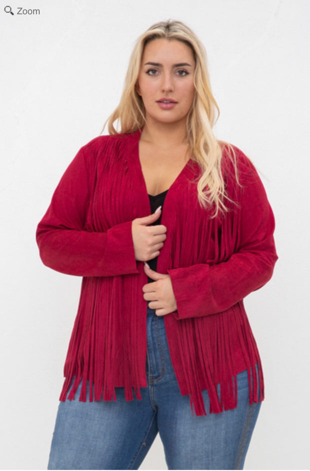 48 OT {My Fav Fringe} VOCAL Burgundy Suede Fringe Jacket PLUS SIZE XL 2X 3X