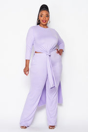 LD-C {View From The Terrace} Lilac Tie Front Tunic & Pants Set PLUS SIZE 1X 2X 3X