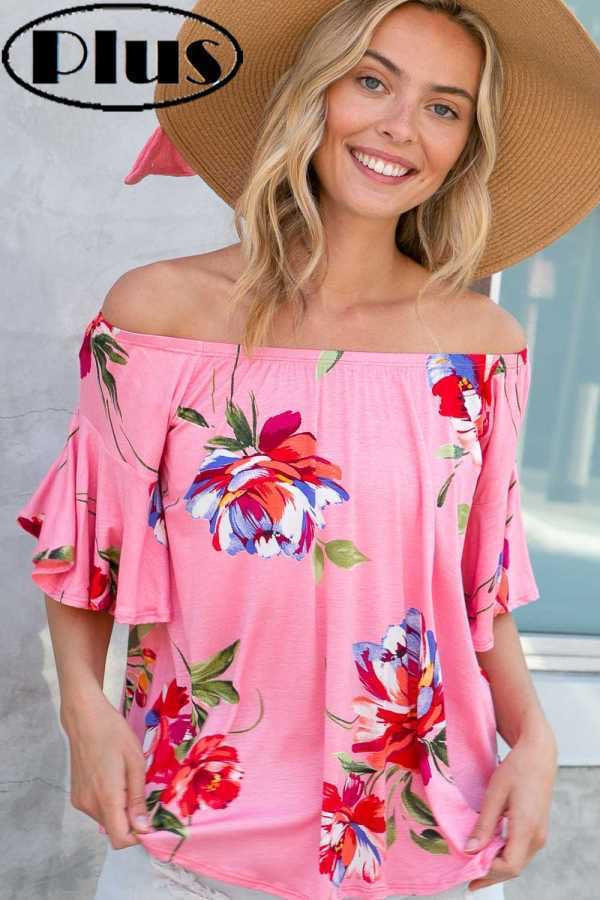 SALE!! 35 PSS {Eyes Are On Me} Pink Floral Flutter Sleeve Top PLUS SIZE XL 2X 3X