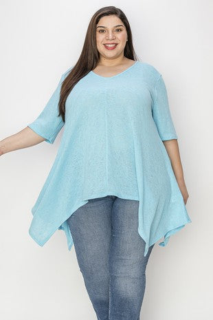 26 SSS {Easy Fix} Sky Blue Asymmetrical Hem Top EXTENDED PLUS SIZE 4X 5X 6X