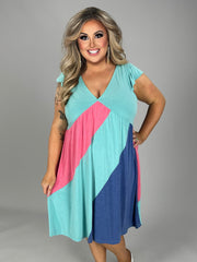 SALE!! 67 CP-D {The Joy Of Color} Mint Color Block Babydoll Dress PLUS SIZE 1X 2X 3X