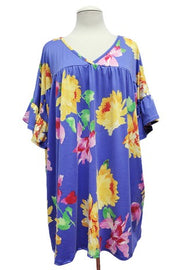 SALE!! 19 PSS {My Time To Bloom} Royal Blue Lg Floral Print Tunic EXTENDED PLUS SIZE 4X 5X 6X