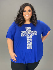 98 GT-C {In The Cross Is Life} Royal Blue Tunic w/Ivory Cross CURVY BRAND!!!  XL 2X 3X 4X 5X 6X (May Size Down 1 Size)