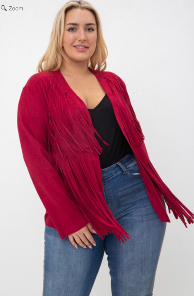 48 OT {My Fav Fringe} VOCAL Burgundy Suede Fringe Jacket PLUS SIZE XL 2X 3X