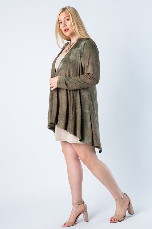 35 OT {See Me Clearly} VOCAL Olive Cardigan w/Studs PLUS SIZE XL 2X 3X