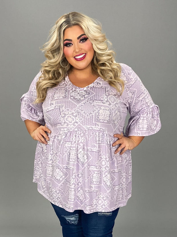 11 PSS {More Than Friends} Lavender Patchwork Print Top EXTENDED PLUS SIZE 3X 4X 5X