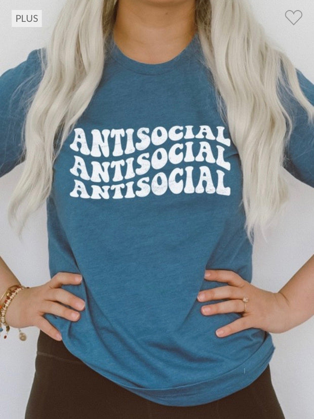 SALE!! 73 GT-P {Antisocial} Heather Deep Teal Graphic Tee PLUS SIZE 3X