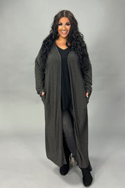 LD-Y  {Know Your Worth} Charcoal Gray Waffle Cardigan PLUS SIZE M 1X 2X 3X