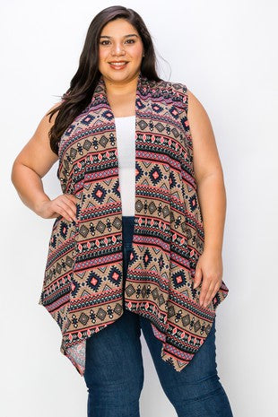 32 OT {Desert Softened} Pink/Black Southwest Print Vest EXTENDED PLUS SIZE 1X 2X 3X 4X 5X