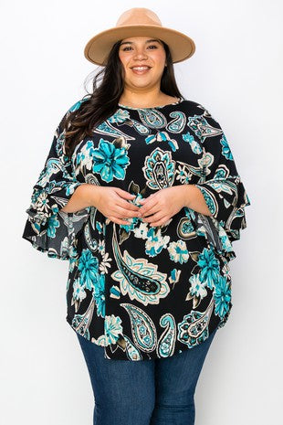 36 PQ {Great Days Ahead} Black Paisley Print Tunic EXTENDED PLUS SIZE 3X 4X 5X (True to Size}