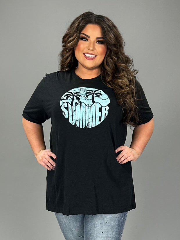 98 GT {Summer Tropics} H. Black "Summer" Graphic Tee PLUS SIZE 2X 3X