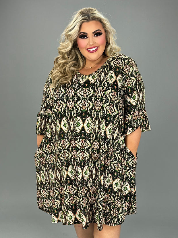 SALE!! 29 PQ {Never Gonna Turn Back} Green/Black Print V-Neck Dress EXTENDED PLUS SIZE 4X 5X 6X