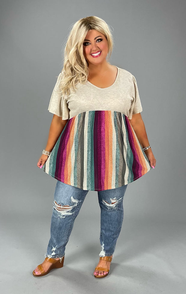 SALE!! 89 CP-D {Famous Feeling} Oatmeal Stripe Colorblock Top PLUS SIZE 1X 2X 3X