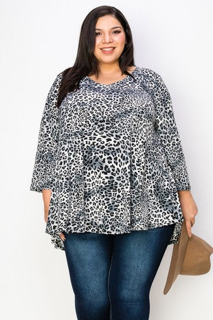 SALE!! 18 PQ {Leopard Lovie} Grey/Black Leopard V-Neck Top EXTENDED PLUS SIZE 3X 4X 5X