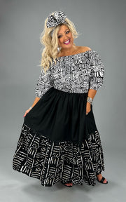 SALE!! LD-E {Perfect Moment} Black/White African Print Patchwork Dress PLUS SIZE XL