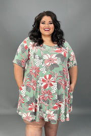 97 PSS-P {Sage Promises} Light Sage Floral V-Neck Dress EXTENDED PLUS SIZE 3X 4X 5X