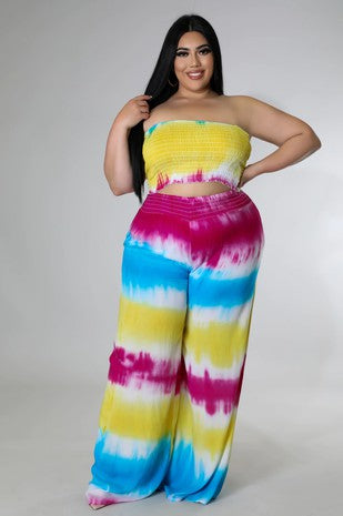 99 SET {Admittedly Extra} Yellow Tie Dye Bandeau Pant Set EXTENDED PLUS SIZE 5X