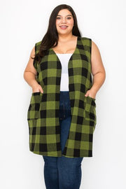 37 OT {Living Out Loud} Green Check Print Vest EXTENDED PLUS SIZE 3X 4X 5X