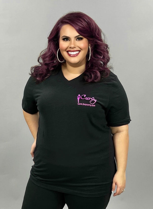 SALE!! GT-V {CURVY Logo} Black/Pink V-Neck Cotton T-Shirt