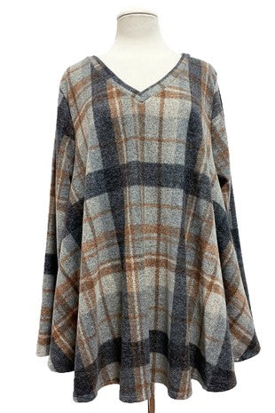 27 PLS {Ready To Dine} Grey/Brown Plaid Top EXTENDED PLUS SIZE 3X 4X 5X