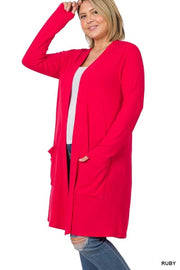 SALE!! 64 OT {Worth A Mention} Ruby Red Cardigan w/Pockets PLUS SIZE 1X 2X 3X