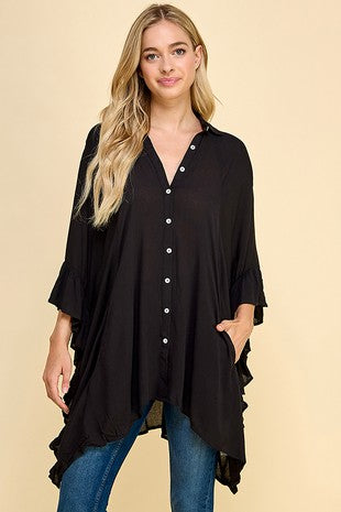 41 SLS {Open Your Mind} Black Sharkbite Hem   Top PLUS SIZE  1X 2X 3X