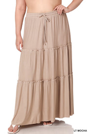 LEG-48  {Promising Future} Lt. Mocha Tiered Maxi Skirt PLUS SIZE 1X 2X 3X