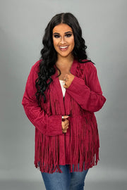 48 OT {My Fav Fringe} VOCAL Burgundy Suede Fringe Jacket PLUS SIZE XL 2X 3X