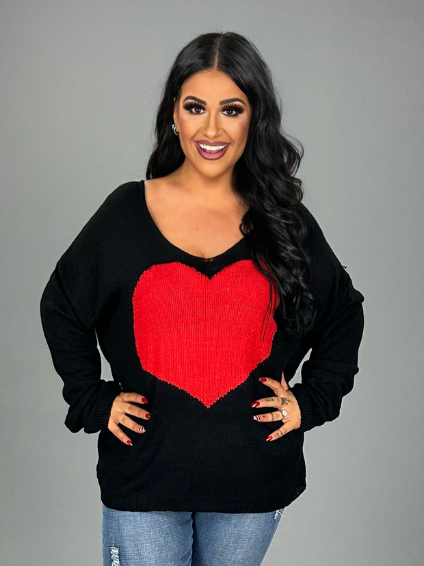 11 GT {Close To My Heart} Black Sweater w/Red Heart PLUS SIZE 1X/2X  2X/3X