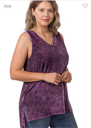 SALE!! 44 SV-A  {Ease Along} Violet Mineral Wash V-Neck Top PLUS SIZE 1X 2X 3X