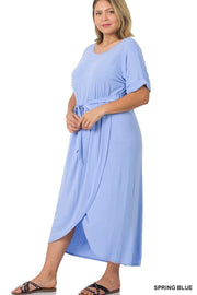 LD-Q {Part Of My Charm} Sky Blue Belted Midi Dress PLUS SIZE 1X 2X 3X