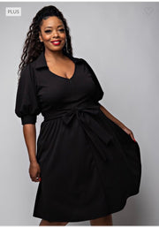 SALE!! 74 SSS-B {Business Adventure} Black V-Neck Belted Dress PLUS SIZE XL 2X 3X