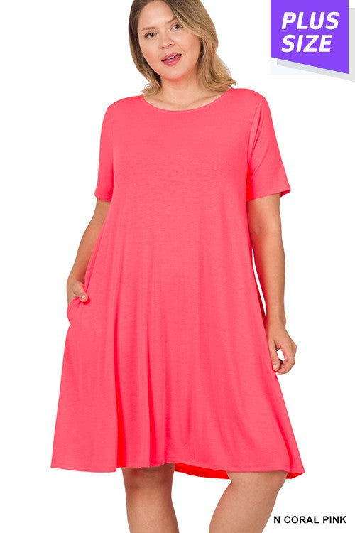 51 SSS {Perfectly You} Zenana  Neon Coral Pink Dress PLUS SIZE 1X 2X 3X