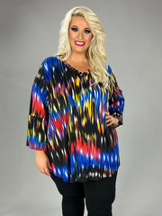 SALE!! 63 PQ-P {Blurry Pixels} Red Blue Printed Bell Sleeve Top EXTENDED PLUS SIZE 3X 4X 5X