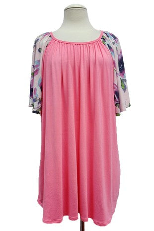 SALE!! 25 CP {Dating Around Floral} Pink Top w/Floral Sleeves EXTENDED PLUS SIZE 4X 5X 6X