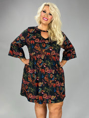 SALE!! 28 PQ-B {Scripted Style} Black Print Keyhole Babydoll Dress PLUS SIZE XL 2X 3X