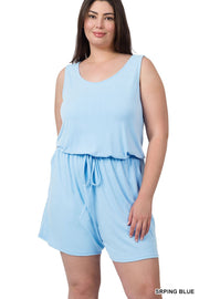 50 RP {Weekend Away} Spring  Blue Romper w/Pockets PLUS SIZE 1X 2X 3X