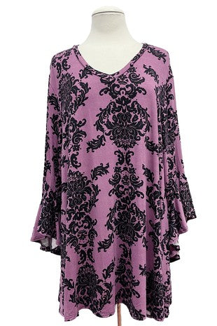 70 PQ {Beauty In Your Eyes} Plum Damask V-Neck Top  PLUS SIZE 1X 2X 3X 4X 5X 6X