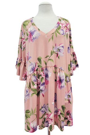 SALE!! 39 PSS {Chance To Charm} Blush Floral V-Neck Babydoll Top EXTENDED PLUS SIZE 3X 4X 5X